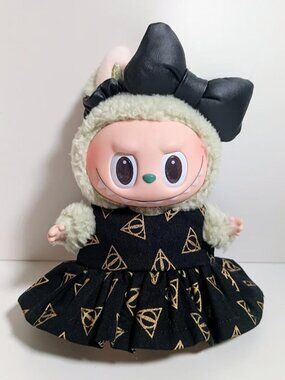 Custom Harry Potter Sign of the Deathly Hallows Black Dress and Faux Leather Bow